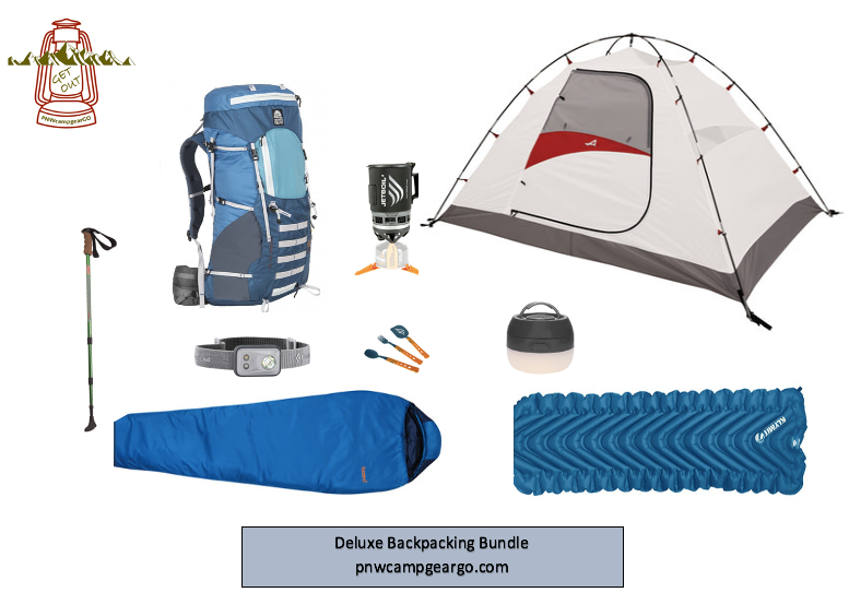 Deluxe Backpacking Bundle for one Rent for 25 per day 3 day min